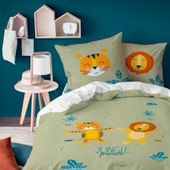 Parure enfant Jungle Friends Matt&Rose Housse de couette + taie d'oreiller - Taille: 140x200 cm - couleur : Kaki  - vertbaudet enfant