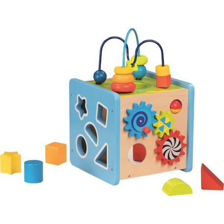 Cube d'activités en bois Goki - Pour enfant de 3 mois et plus - Multicolore - 20 x 21,5 x 32,5 cm BLEU 2 - vertbaudet enfant 