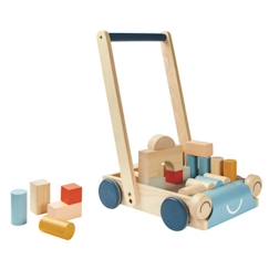 Chariot de marche Tendresse - Plan Toys - Pour Bébé de 12 mois et plus - 24 cubes en bois inclus  - vertbaudet enfant