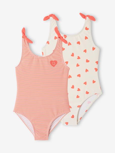 Fille-Lot de 2 maillots de bain 1 pièce coeurs fille