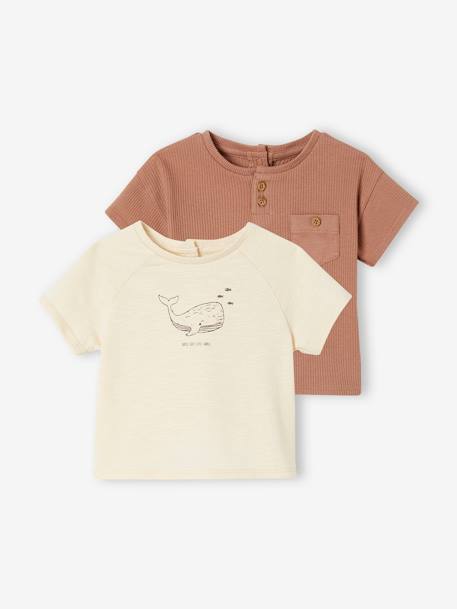 Bébé-T-shirt, sous-pull-Lot de 2 T-shirts naissance en coton biologique