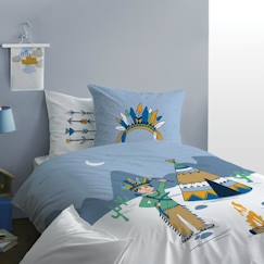 -Parure de lit enfant - imprimé fantaisie  - 100% coton 140 x 200 cm Bleu