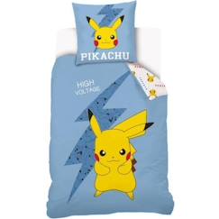 Pokemon - Parure De Lit Pikachu Réversible Enfant - Housse De Couette 140x200 cm + Taie d'oreiller 63x63 cm - Bleu - 100% Coton  - vertbaudet enfant