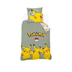 -Housse De Couette Pikachu Pokémon 140x200 cm + 1 Taie d'oreiller 63x63 cm - 100% Coton - Vert Sauge