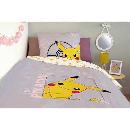 Housse De Couette Pikachu Pokémon 140x200 cm + 1 Taie d'oreiller 63x63 cm - 100% Coton - Mauve VIOLET 4 - vertbaudet enfant 