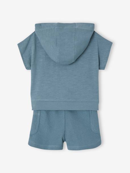 Ensemble bébé T-shirt à capuche et short en nid d'abeille bleu canard 4 - vertbaudet enfant 