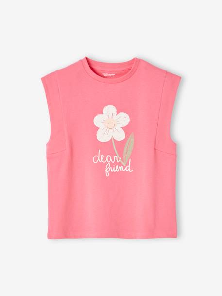 T-shirt à épaulettes motif placé fille écru+rose bonbon 8 - vertbaudet enfant 