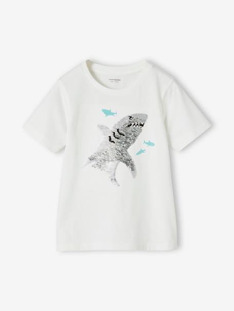 Tee-shirt Basics motif sequins réversibles garçon blanc+vert d'eau 2 - vertbaudet enfant 