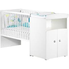 Lit bébé combiné évolutif - BABY PRICE - Basic - Blanc - Bouton cœur blanc -60 x 120 cm  - vertbaudet enfant