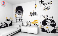Linge de maison et décoration-Décoration-Papier peint, sticker-Kit Famille Panda