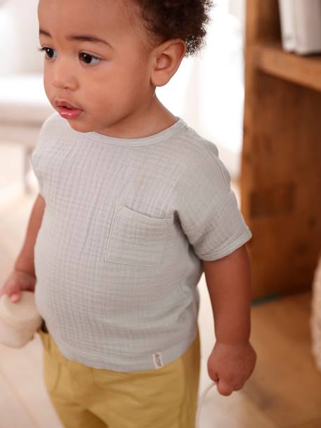 Bébé-T-shirt bi-matière bébé manches courtes