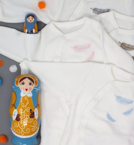 Pyjama bébé en Coton Bio à motifs plumes colorées BEIGE+BLEU+GRIS+ROSE 7 - vertbaudet enfant 