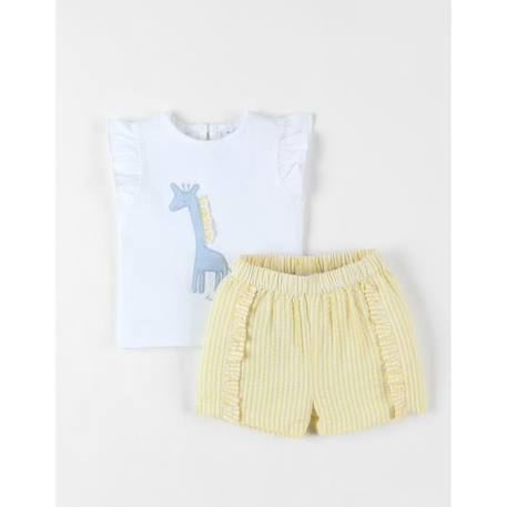 Ensemble t-shirt girafe + short jaune/écru BLANC 1 - vertbaudet enfant 