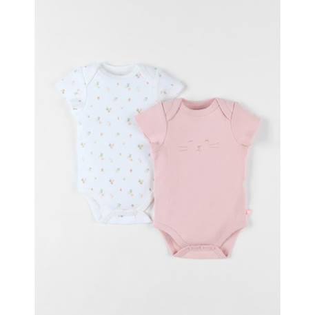 Bébé-Ensemble de 2 bodies fleuris et guépard en coton écru/rose moyen