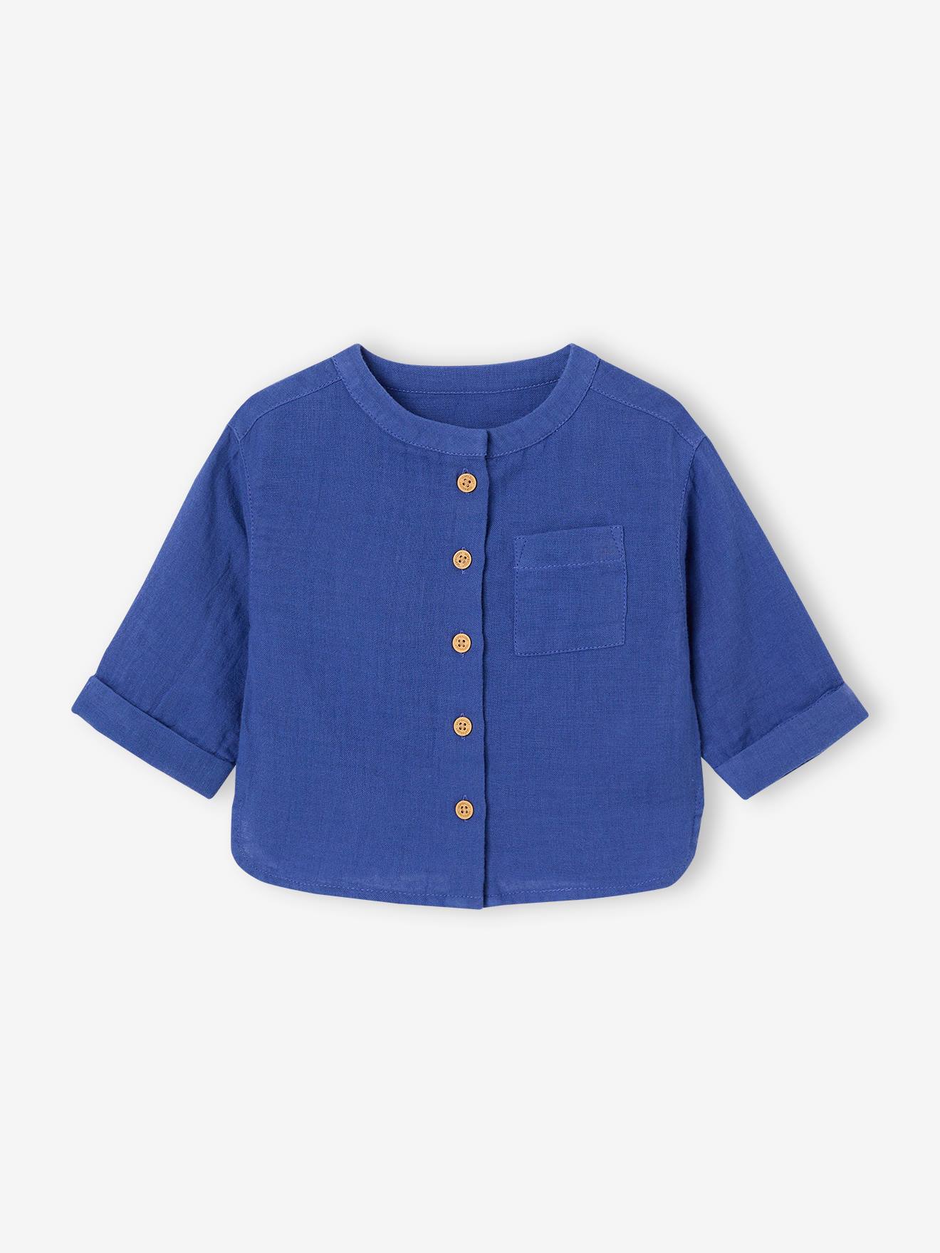 Chemise Col Mao Bébé Vertbaudet Gaze De Coton Bleu Électrique 24M (86cm)