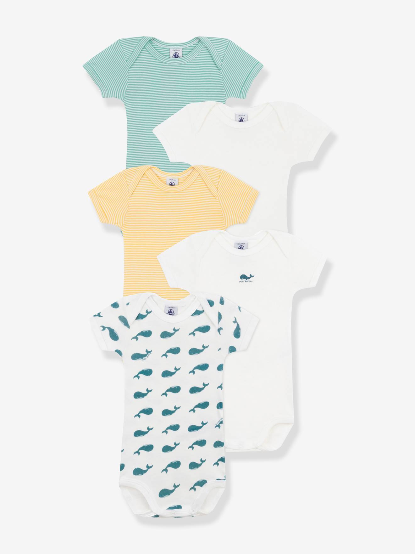 Petit Bateau Body Lot De 5 Bodies Petit Bateau Manches Courtes - 100% Coton - Imprimé Fleuri - Bébé Fille Lot 5 Manches Courtes