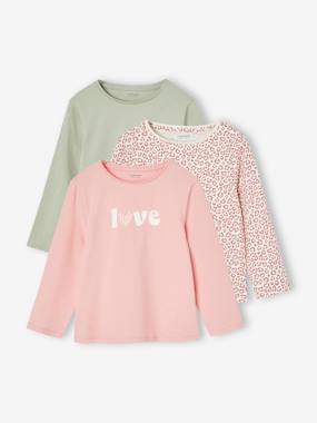 Lot De 3 T-shirts Manches Longues Fille - Col Roulé Brodé Animaux, Coton Doux, Tailles 2-11 Ans