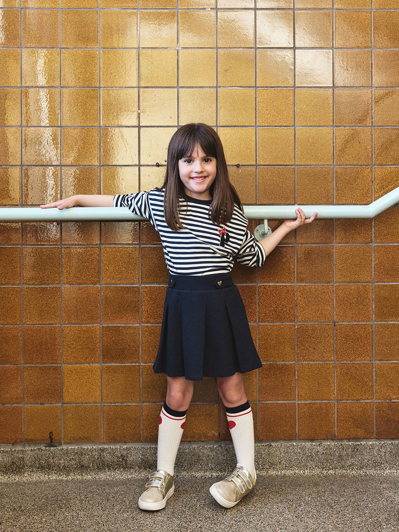 Jupe fille plissée maille piquée marine Vertbaudet