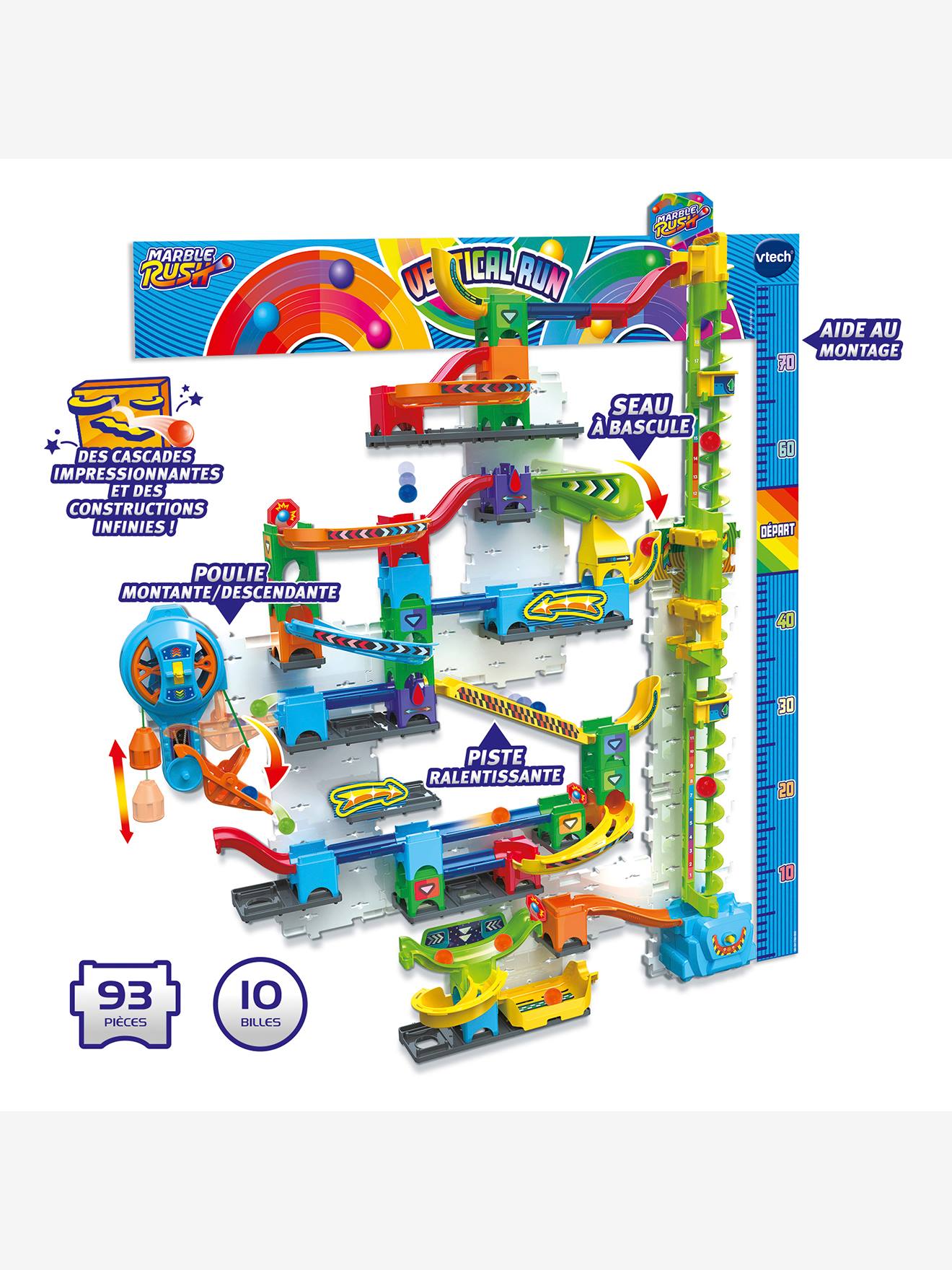 VTech Marble Rush - Circuit à Billes Vertical Ultimate Vertical Run - 93 Pièces, 10 Billes - Jeu De Construction Enfant Dès 6 Ans - 10