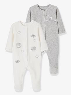 Lot de 2 pyjamas bébé en velours ouverture naissance nuage  - vertbaudet enfant