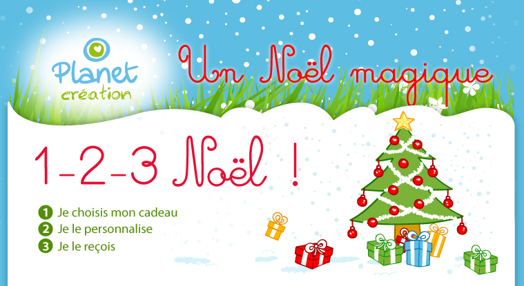 1, 2, 3 No&euml;l ! En 3 &eacute;tapes cr&eacute;ez des cadeaux personnalis&eacute;s. C'est facile et ludique et en ce moment profitez de nos offres sp&eacute;ciales No&euml;l.