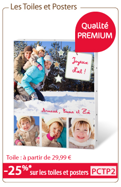 Cr&eacute;ez votre propre toile ou poster facilement et rapidement. Ins&eacute;rez le code PTCP2 dans votre panier pour b&eacute;n&eacute;ficier d'une r&eacute;duction de -25%.
