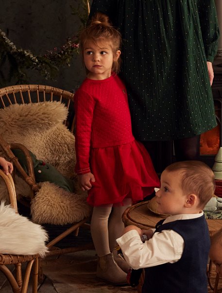 Robe De Noel Fille Bi Matiere Rouge Brique Vertbaudet