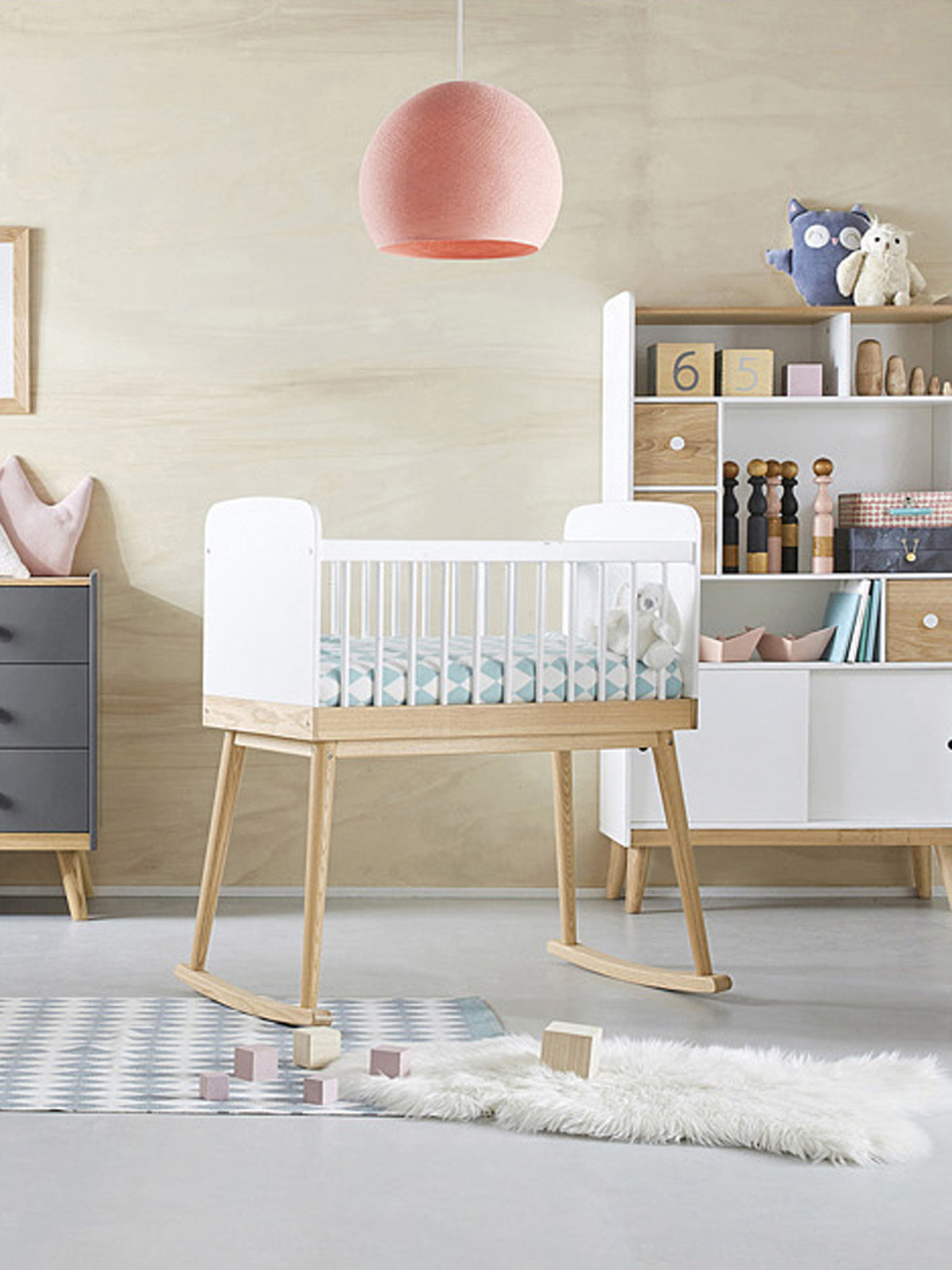 Berceau A Barreaux Ligne Confetti Blanc Bois Vertbaudet