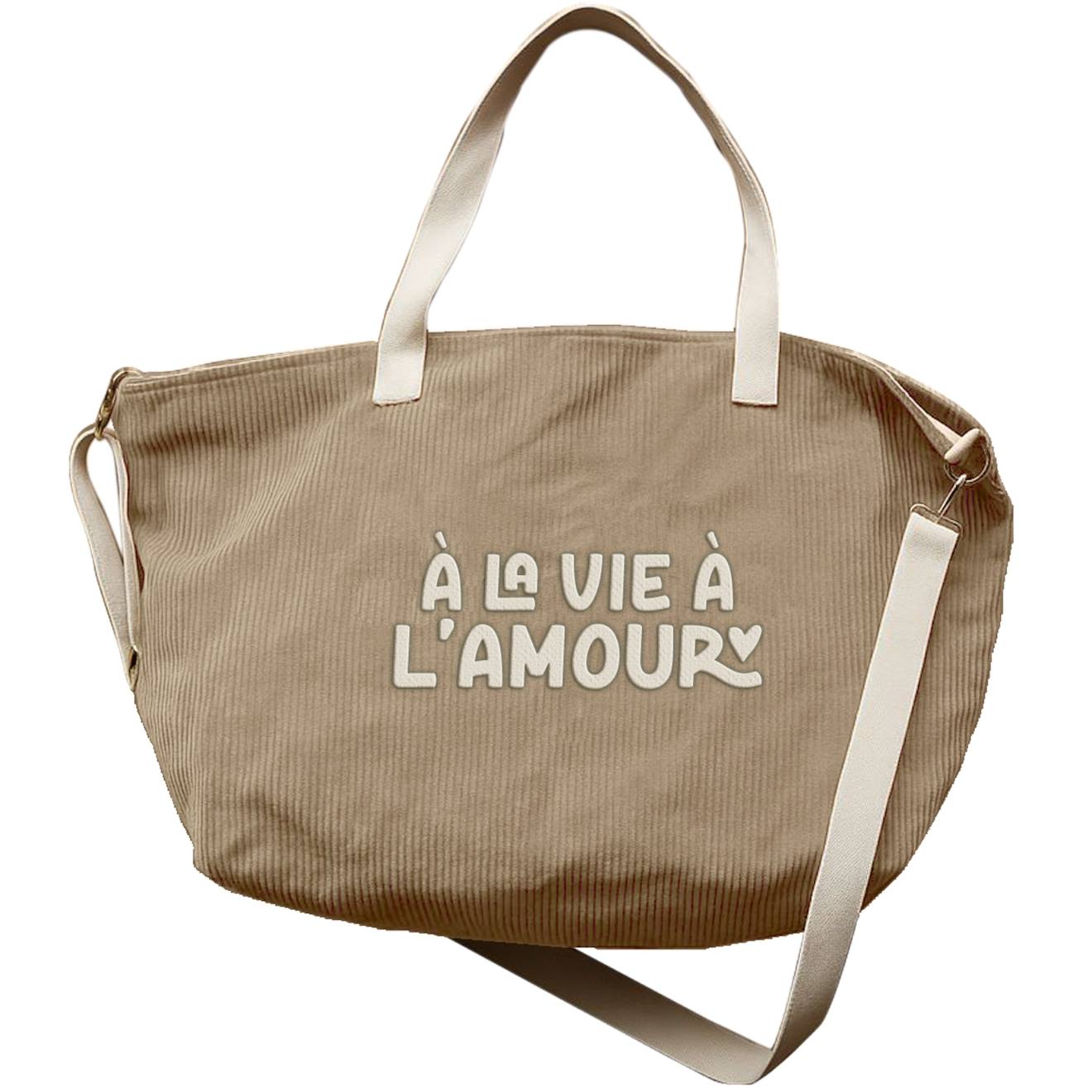 Sac Cabas Xl Velours A La Vie À L'amour Beige