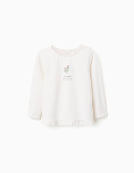 Fille-T-shirt, sous-pull-T-shirt-T-shirt à manches longues avec imprimé fleurs et volants