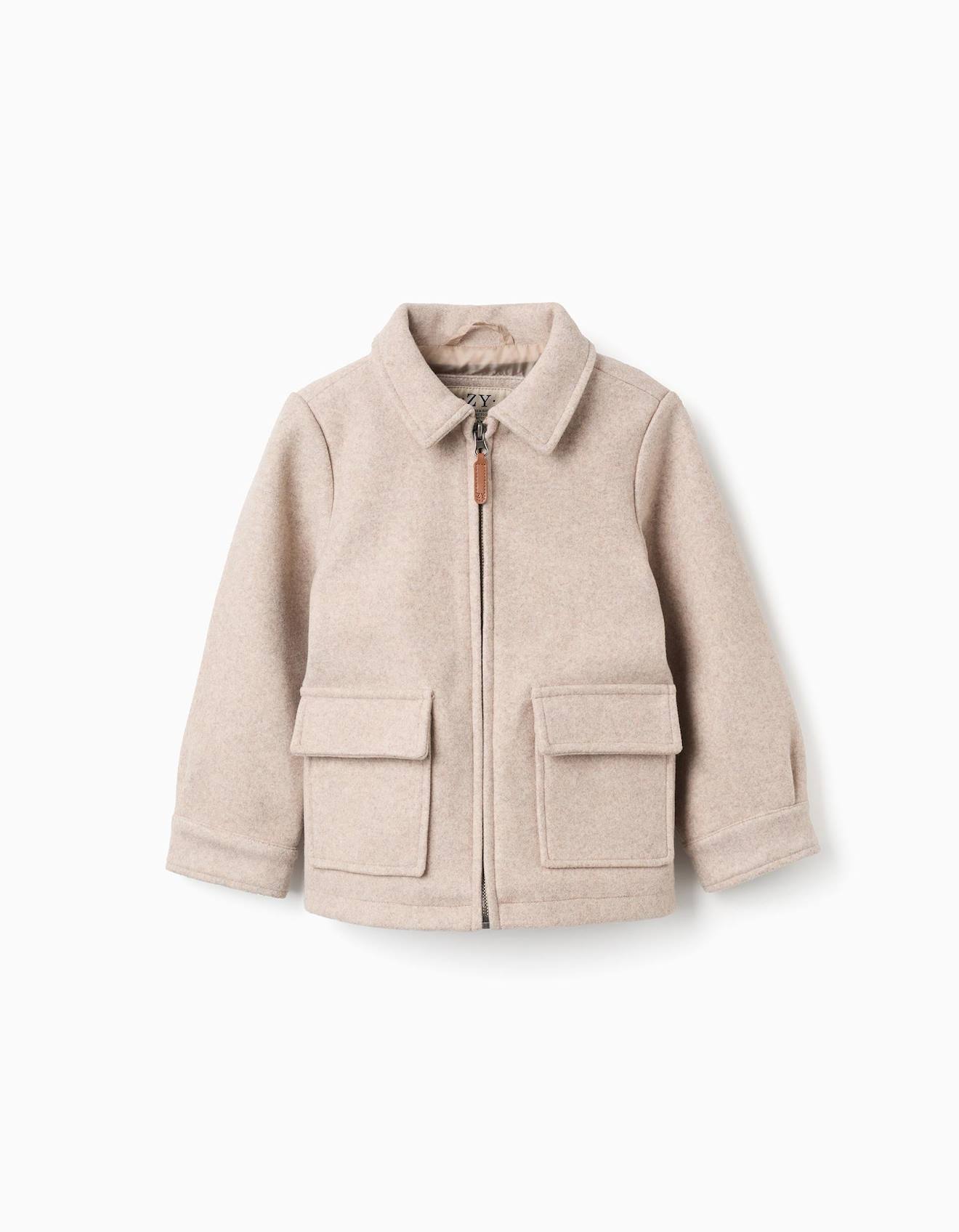 Manteau À Effet Laine Avec Fermeture Éclair B&s Beige Clair