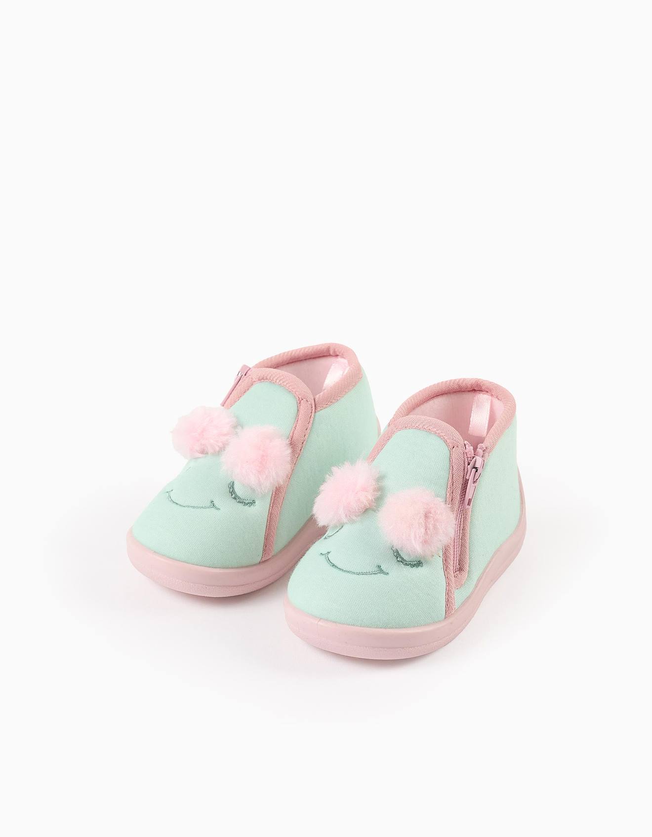 Pantoufles Avec Broderie Monstres D’émotions Vert Clair