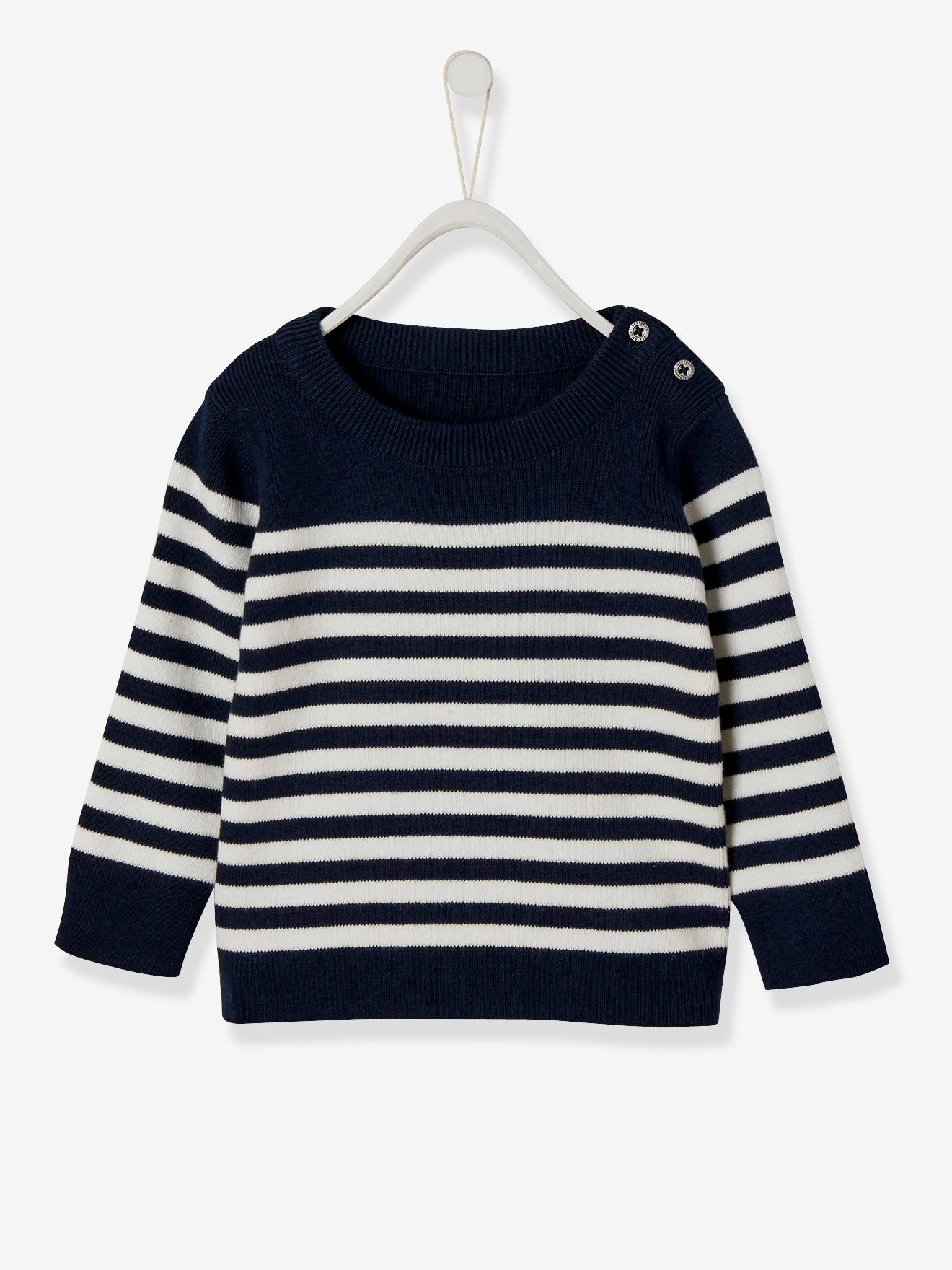 Pull Mariniere Bebe Garcon Encre Raye Vertbaudet