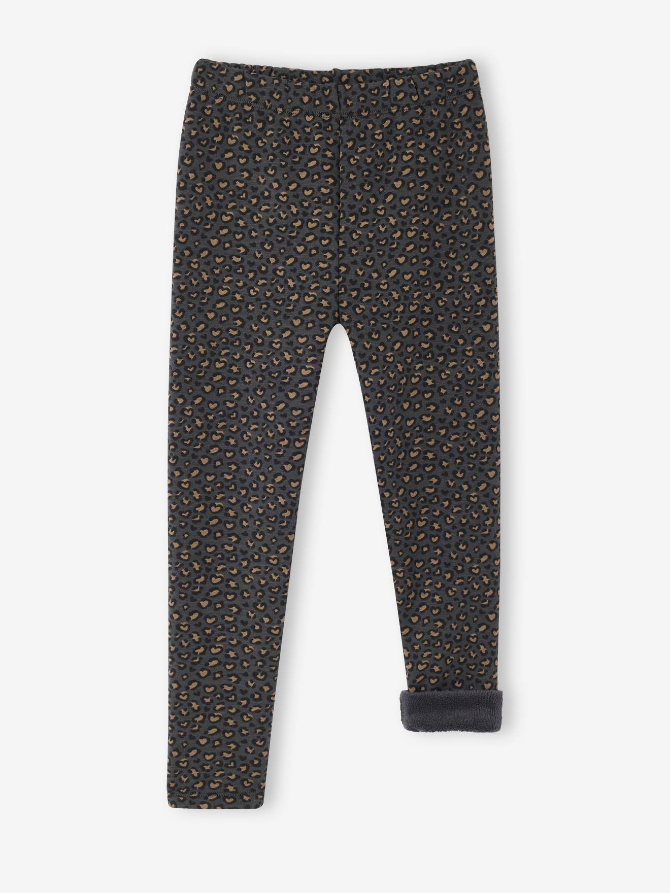 Legging fille doublé maille polaire gris imprimé
