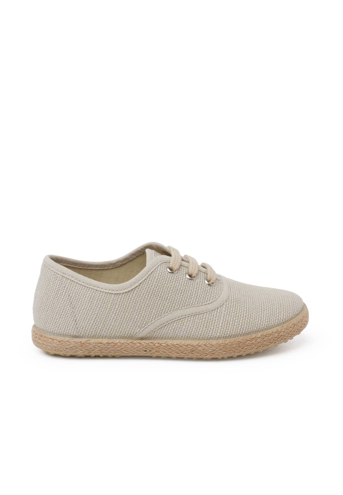 Baskets Lin Lacets En Lin Semelle Espadrille Beige