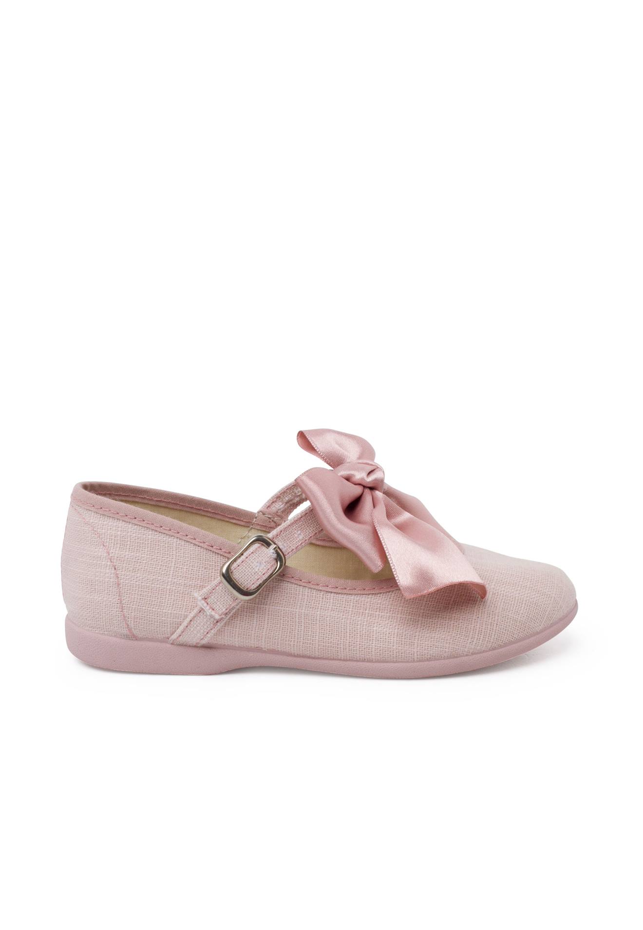 Chaussures Babies Cérémonie Toile Nœud Satin Rose Claire