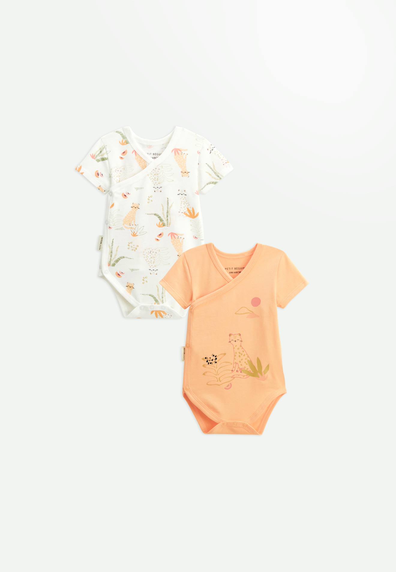 Lot De 2 Bodies Bébé Manches Courtes Ouverture Croisée Sierra Peche