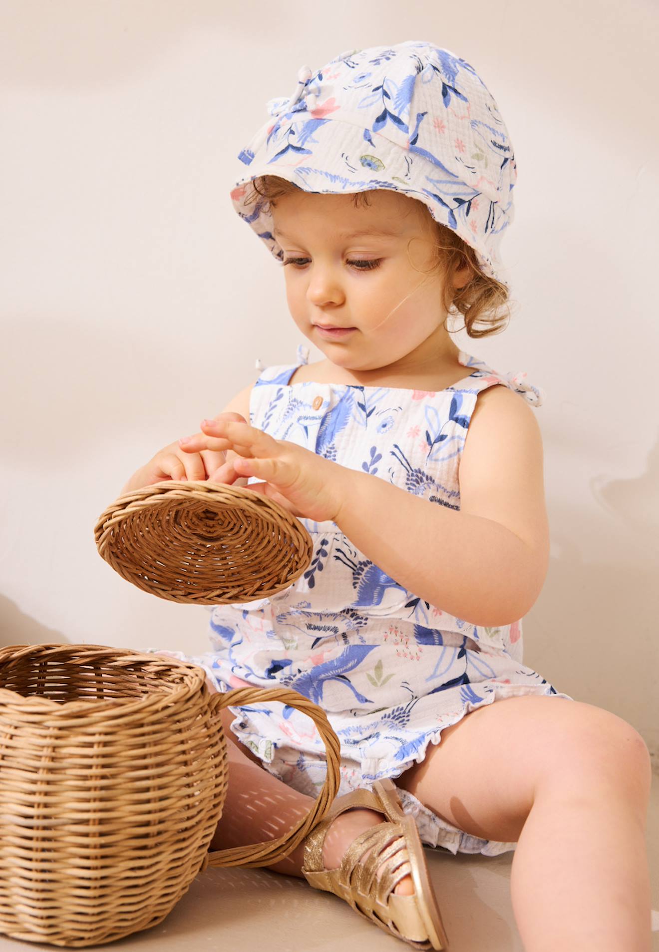 Barboteuse Bébé + Chapeau En Gaze De Coton Tiana Ecru