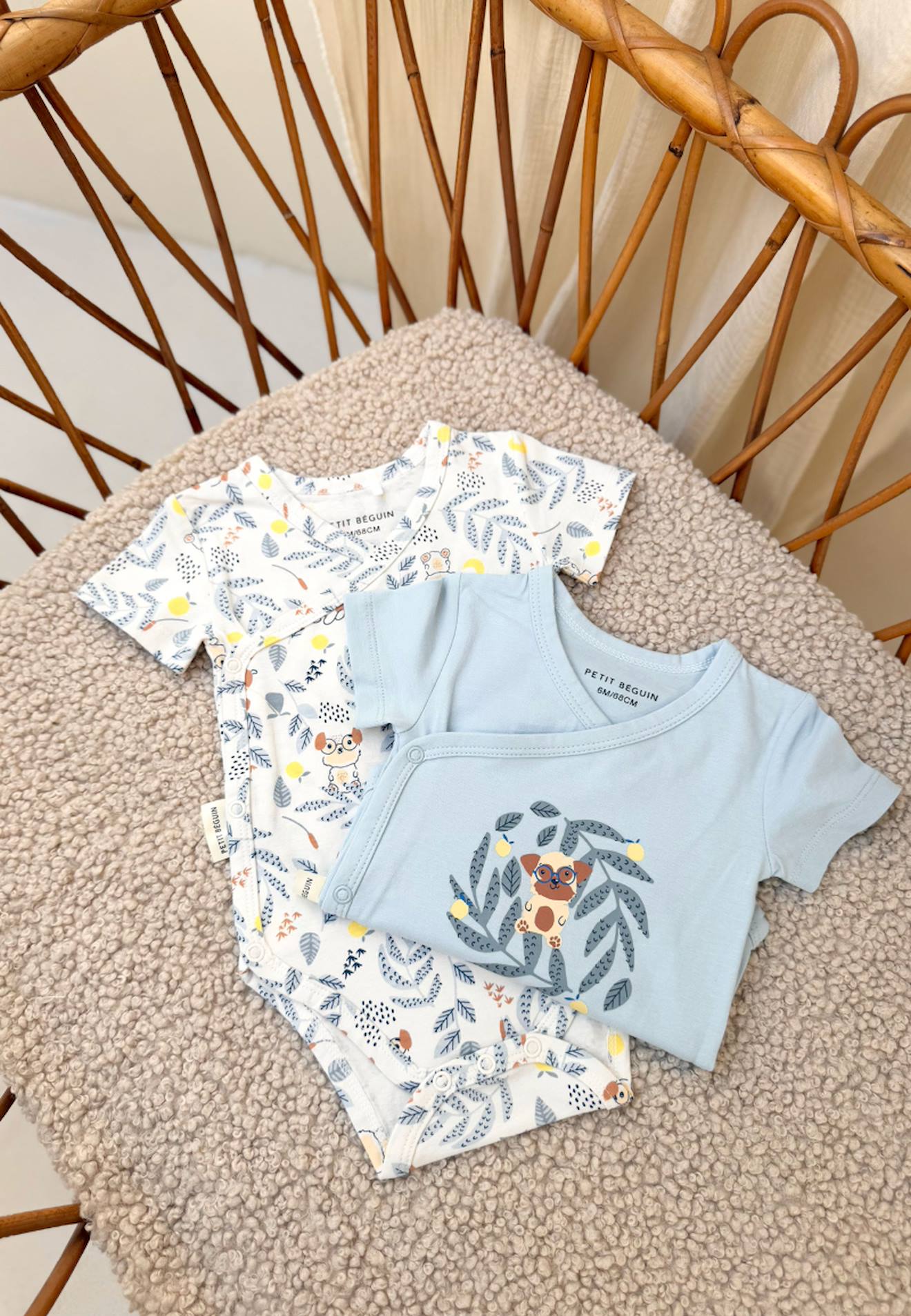 Lot De 2 Bodies Bébé Manches Courtes Ouverture Croisée Zeste D'amour Bleu