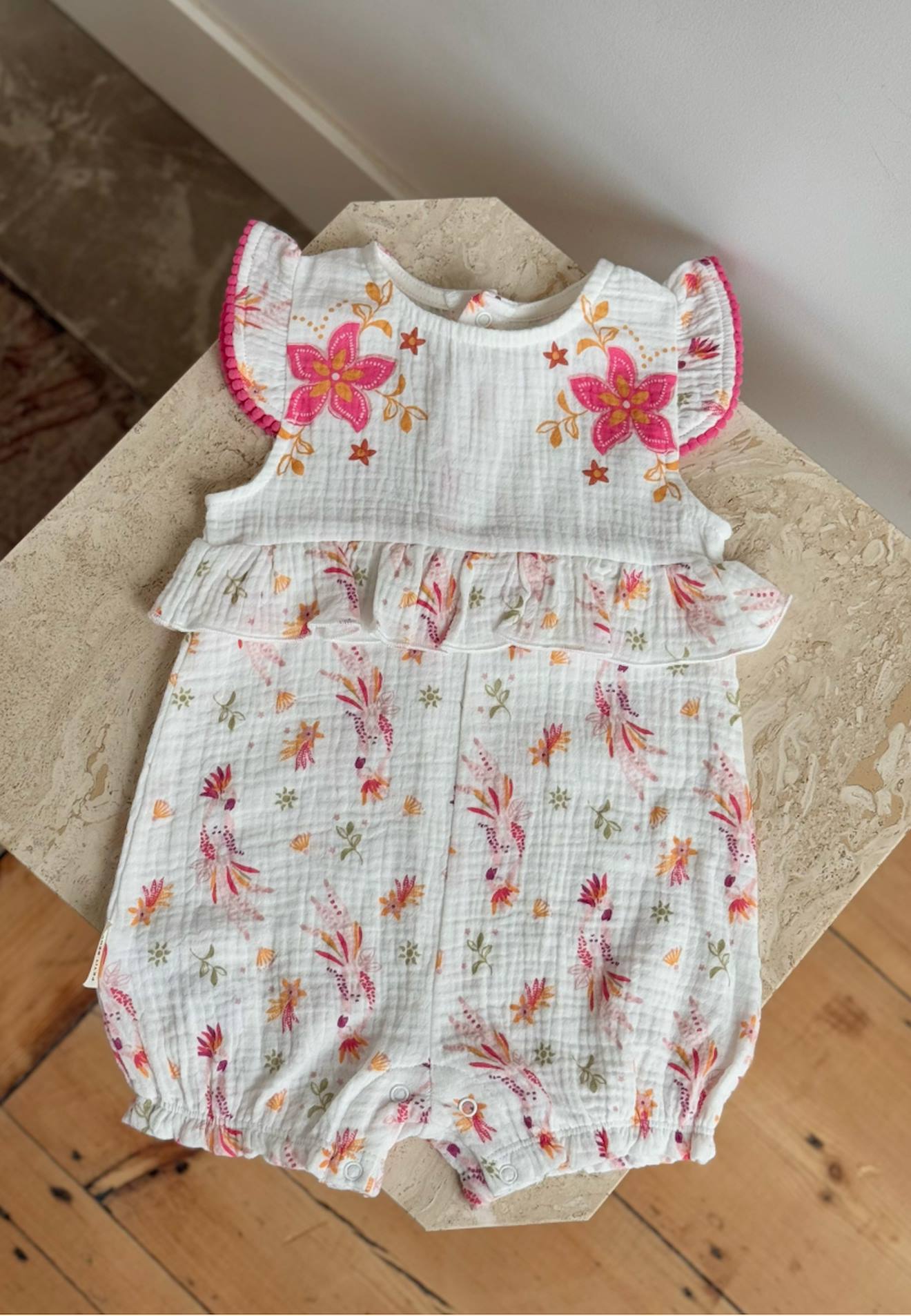 Barboteuse Bébé En Gaze De Coton Fiesta Ecru