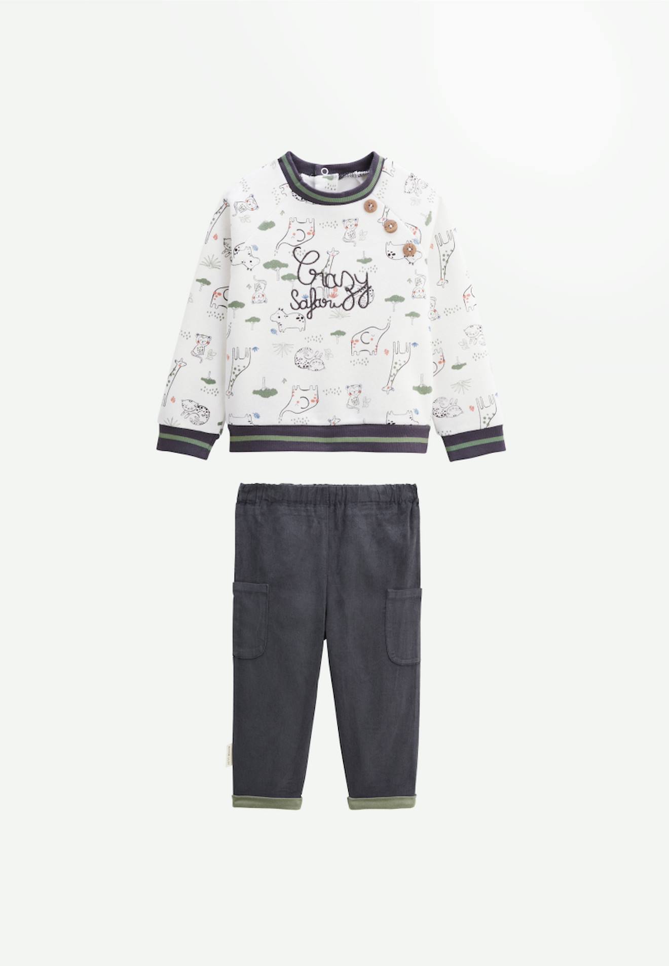 Ensemble Bébé Sweat-shirt En Molleton Et Pantalon En Velours Crazy Safari Kaki