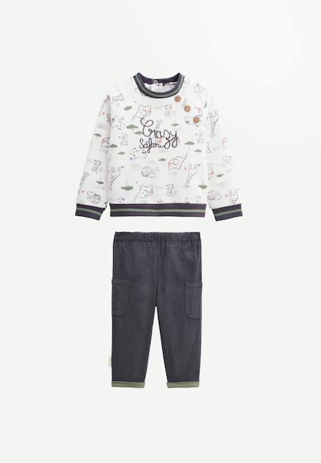 Bébé-Ensemble bébé sweat-shirt en molleton et pantalon en velours crazy safari