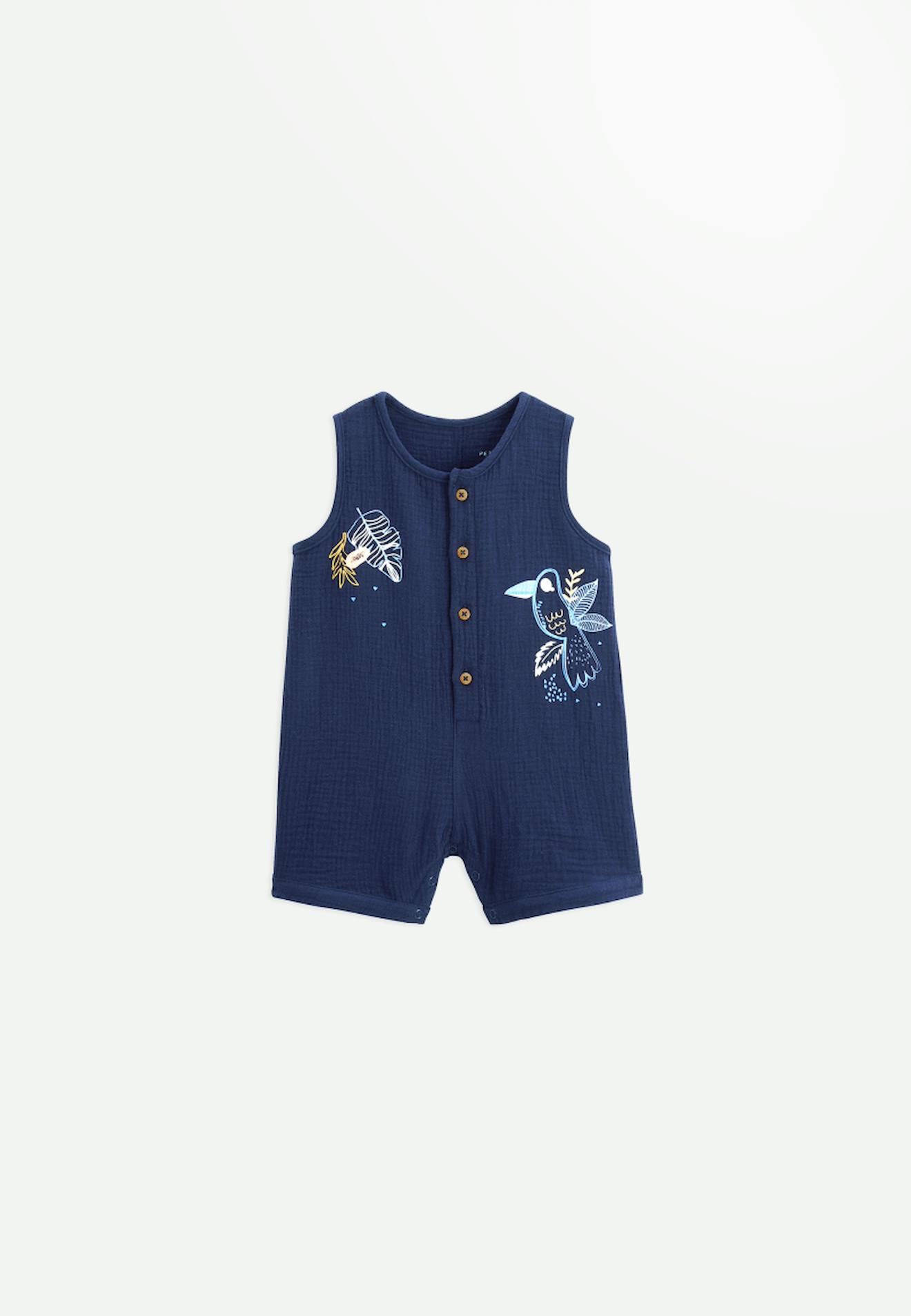 Combishort Bébé En Gaze De Coton Mexico Bleu