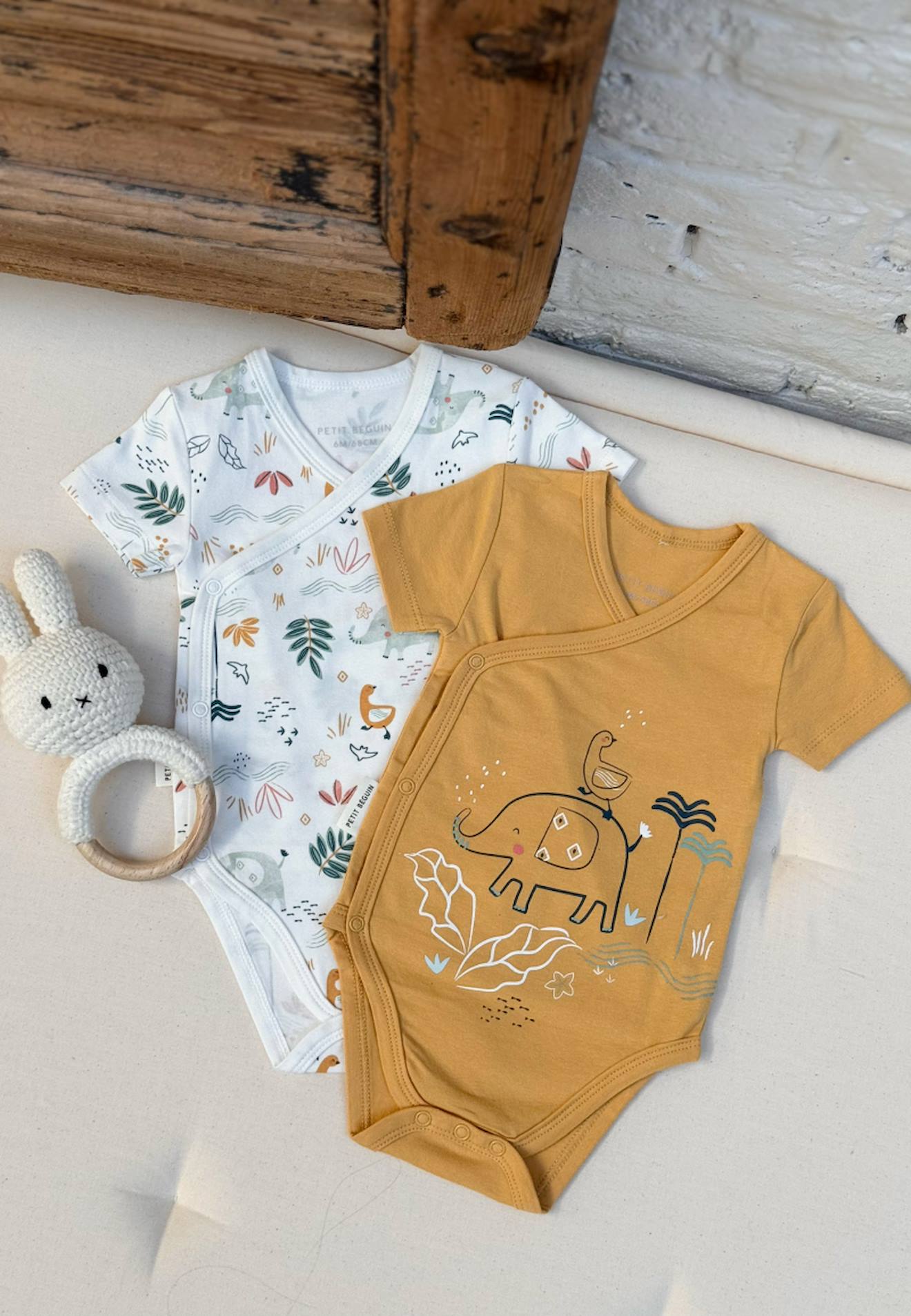 Lot De 2 Bodies Bébé Manches Courtes Ouverture Croisée Hawaiki Jaune