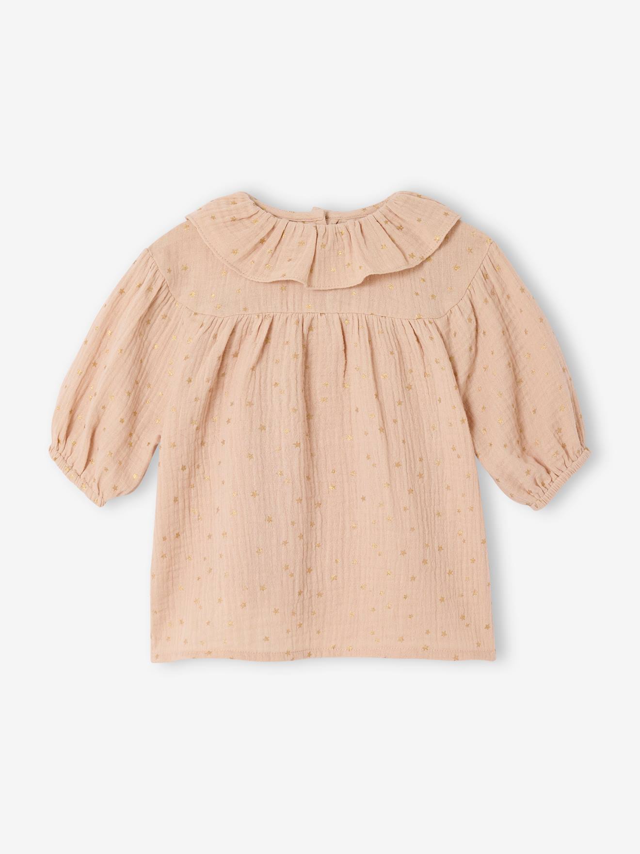 Robe bébé gaze étoilée beige poudré