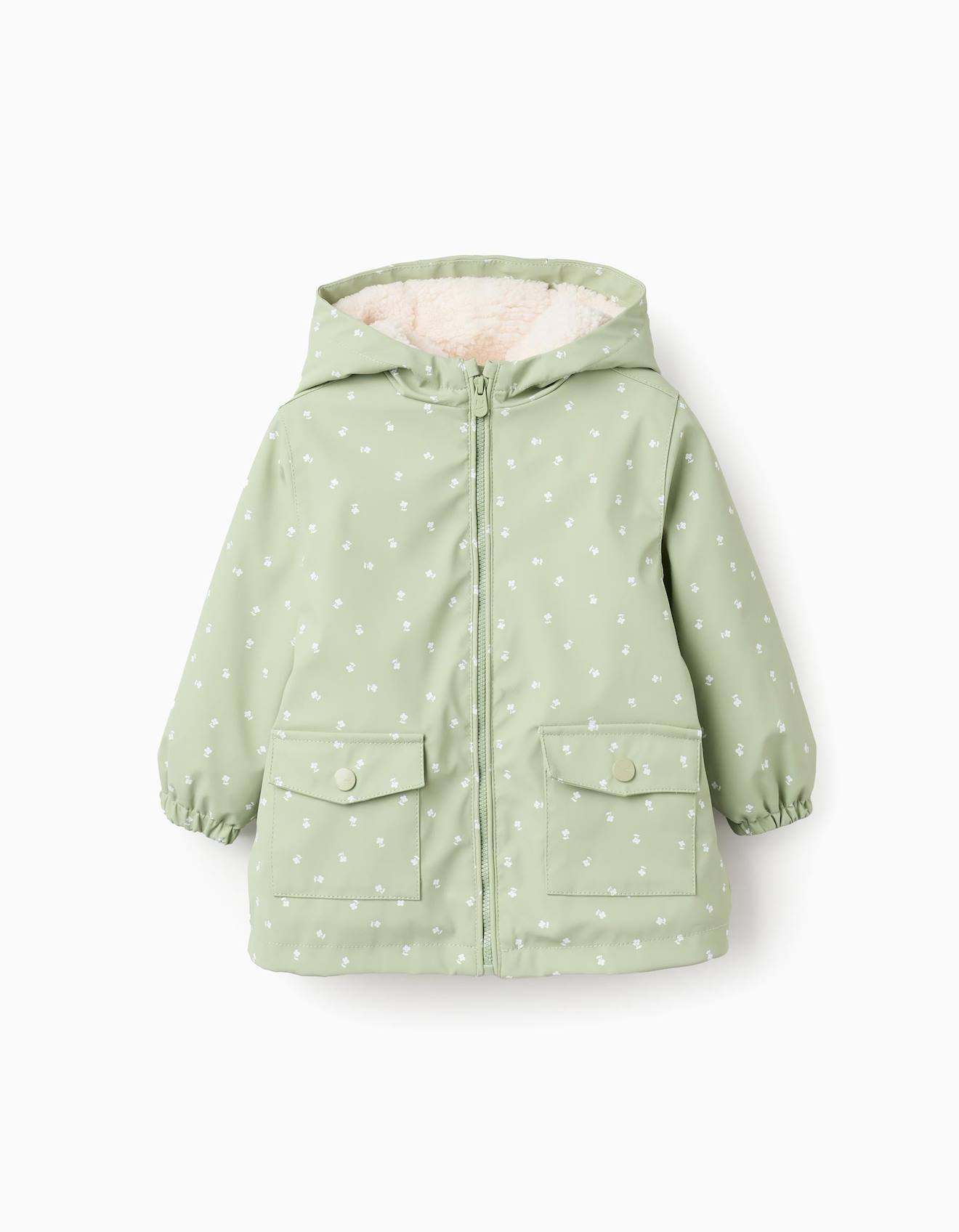Parka En Caoutchouc Avec Doublure En Sherpa Vert Clair