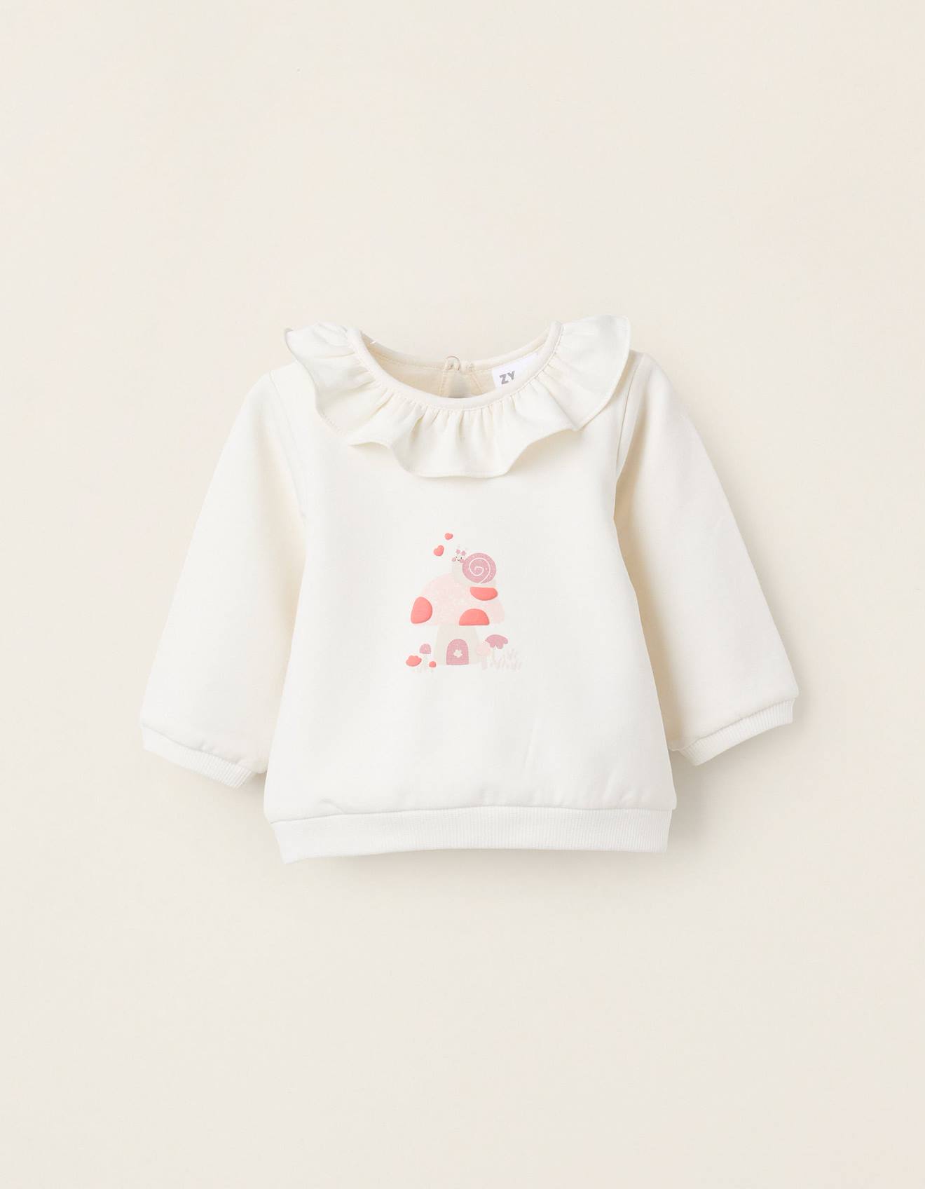 Sweat En Coton Polyester Peigné Avec Volants Blanc