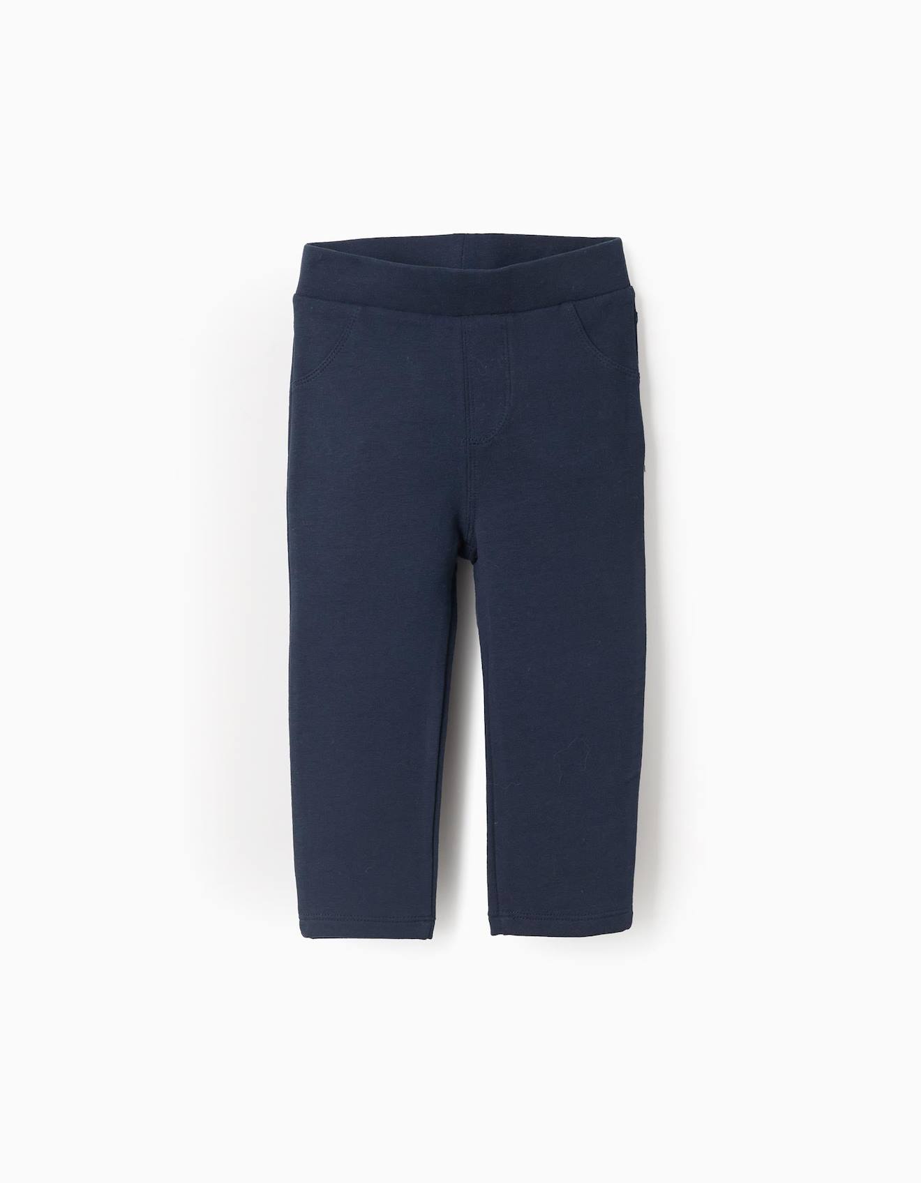 Jegging En Coton Polyester Peigné Uni Bleu Foncé