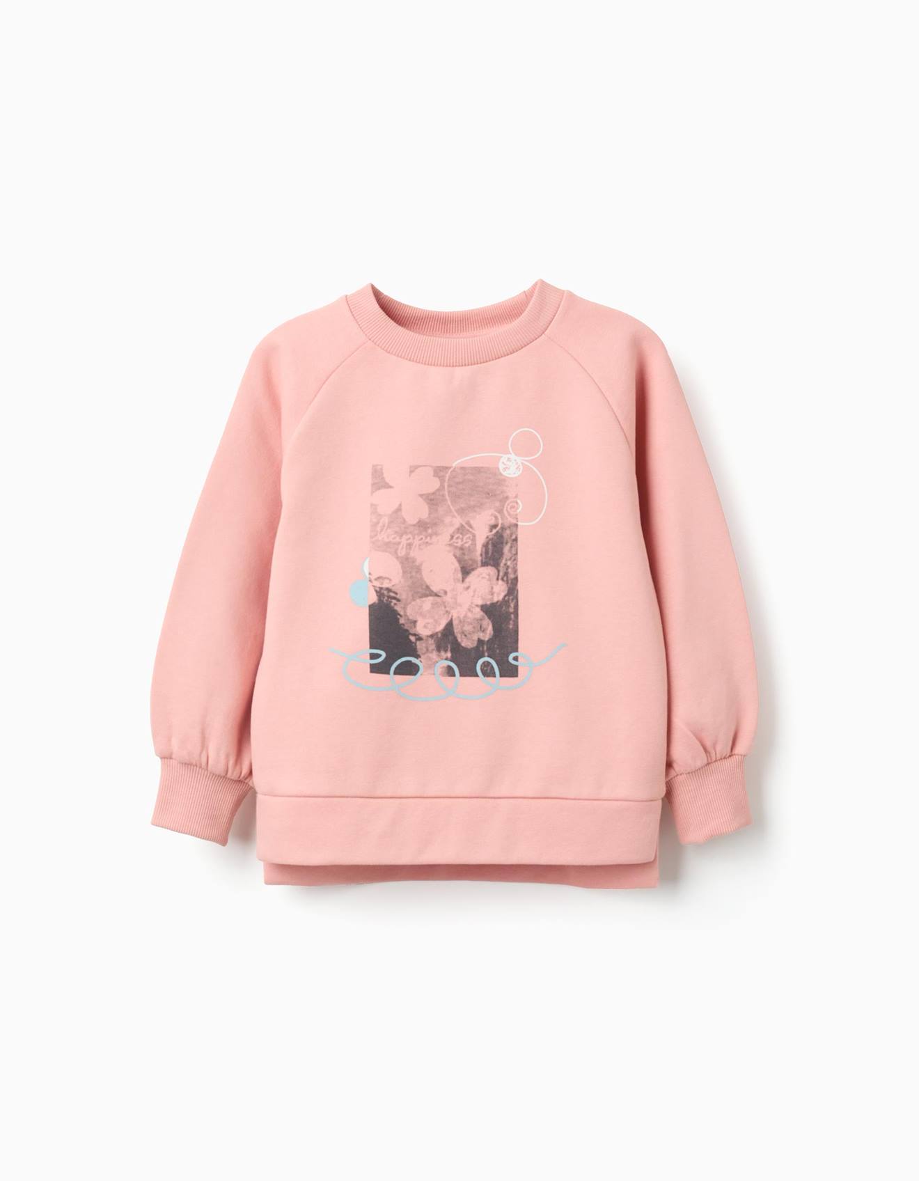 Sweat En Coton Polyester Peigné Avec Imprimé En Relief Rose