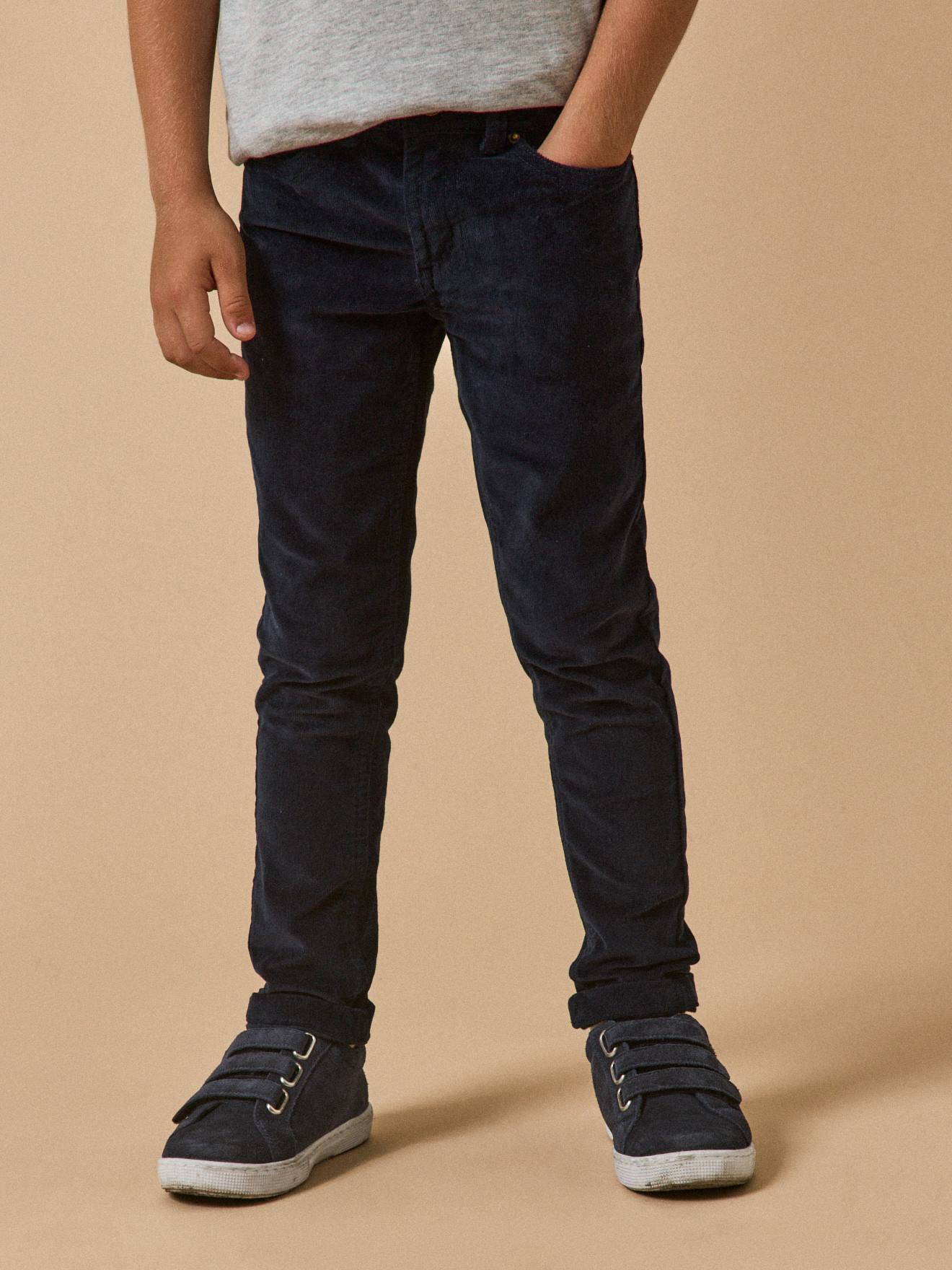 Slim En Velours Garçon Bleu Fonce Uni